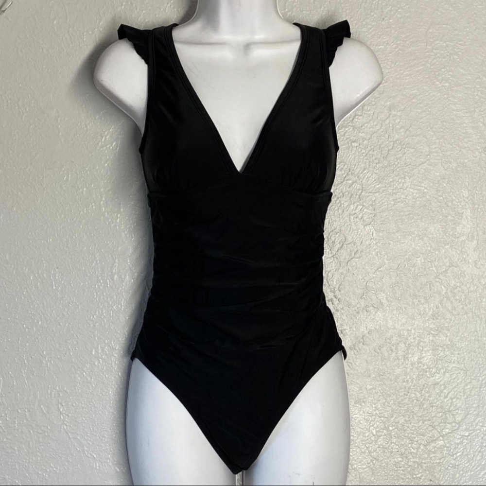 Kona Sol Black Swimsuit One Piece Baithing Suit Women's Size S Summer Swim